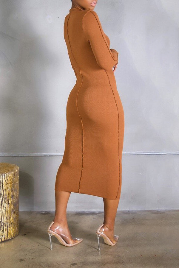 Solid Color Stretch Slim Midi Dress