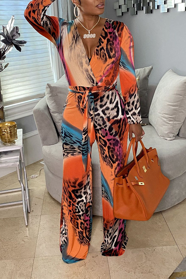 Leopard Print V-neck Jumpsuit