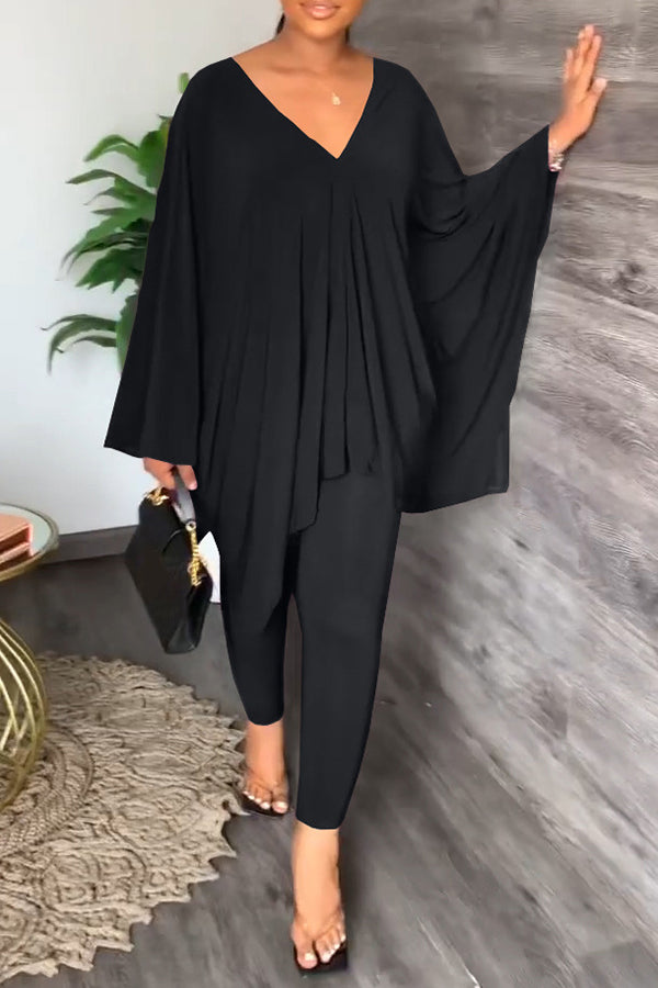 Batwing Sleeves V-Neck Pants Suit