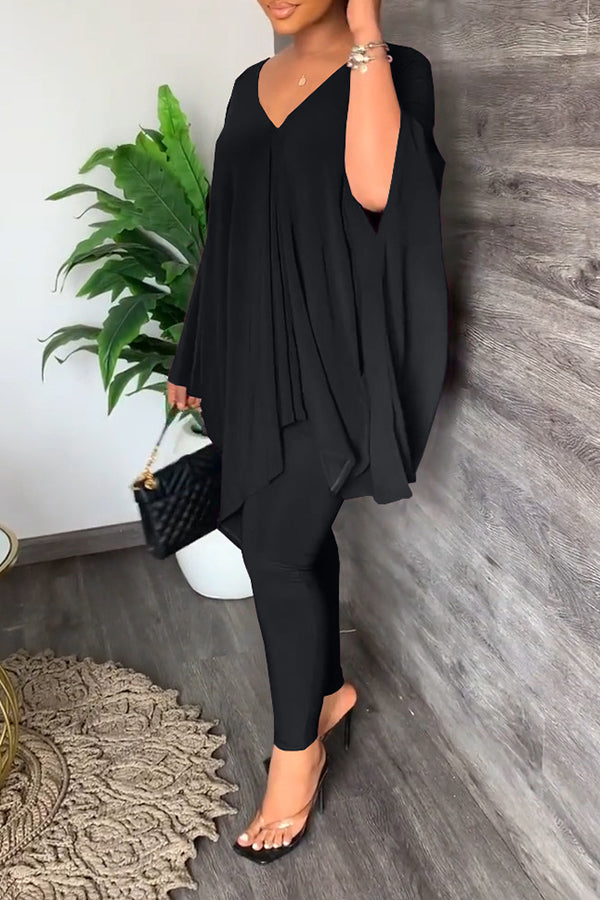 Batwing Sleeves V-Neck Pants Suit