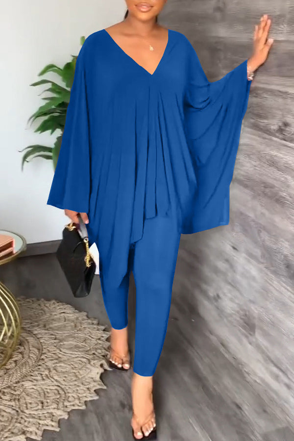 Design Batwing Sleeves V-Neck Pants Set