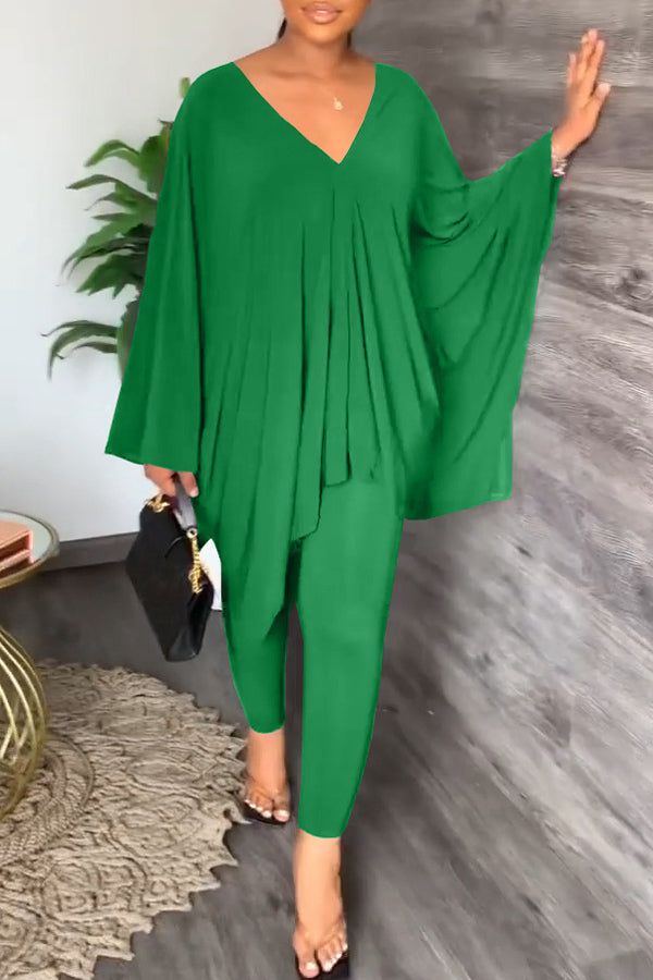 Design Batwing Sleeves V-Neck Pants Set