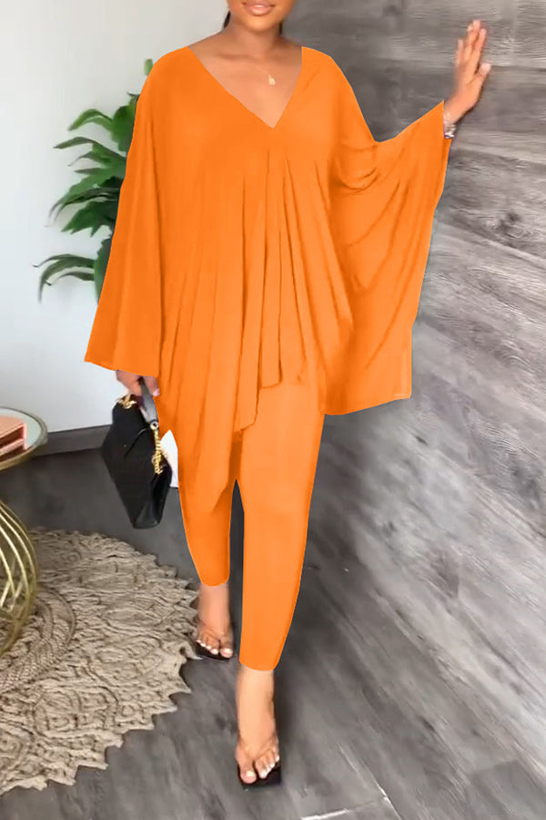 Batwing Sleeves V-Neck Pants Suit