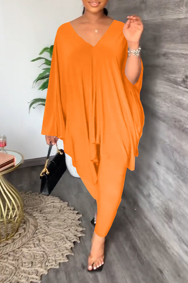 Batwing Sleeves V-Neck Pants Suit