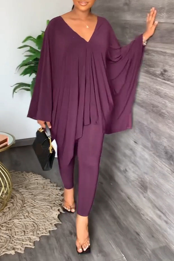 Batwing Sleeves V-Neck Pants Suit