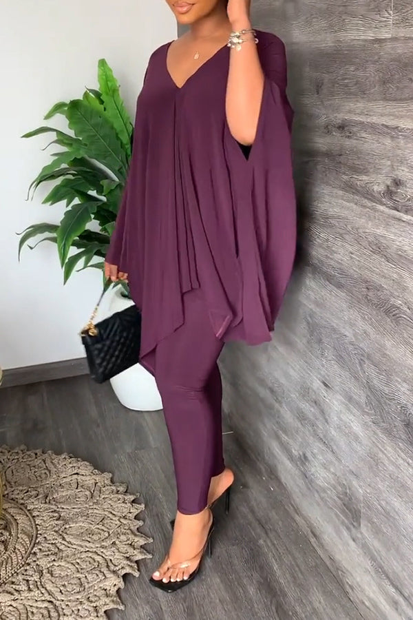 Batwing Sleeves V-Neck Pants Suit