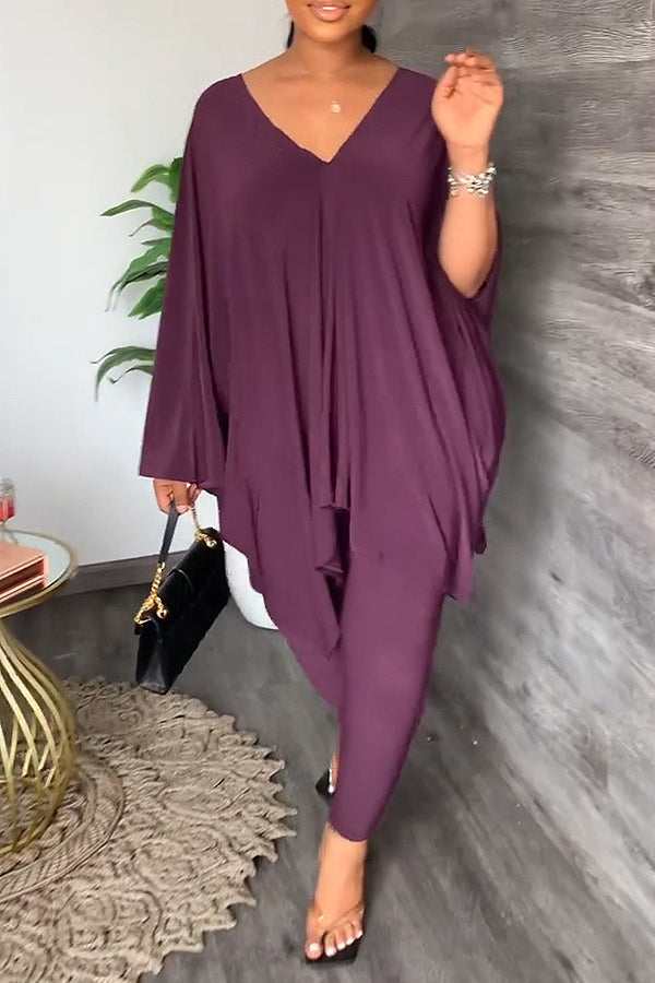 Batwing Sleeves V-Neck Pants Suit