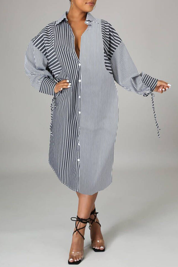 Classic Striped Lapel Shirt Dress