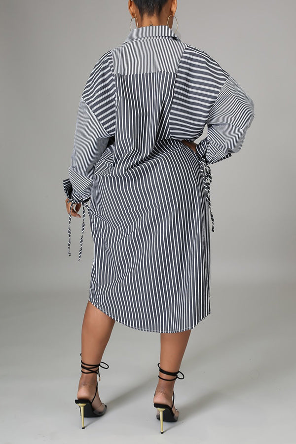 Classic Striped Lapel Shirt Dress