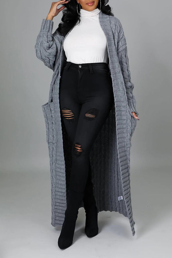 Stylish Cable Knit Dual Pocket Cardigan