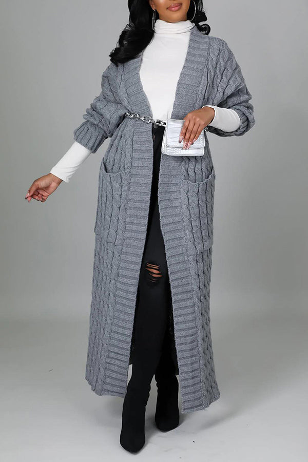 Stylish Cable Knit Dual Pocket Cardigan