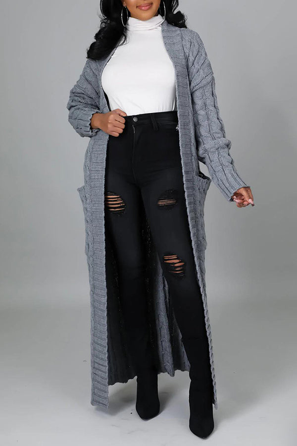 Stylish Cable Knit Dual Pocket Cardigan