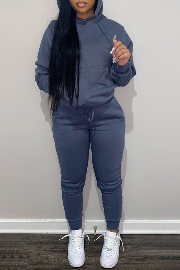 Drawstring Hoodie & Sweatpants Set