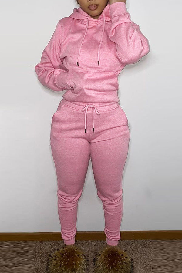 Drawstring Hoodie & Sweatpants Set