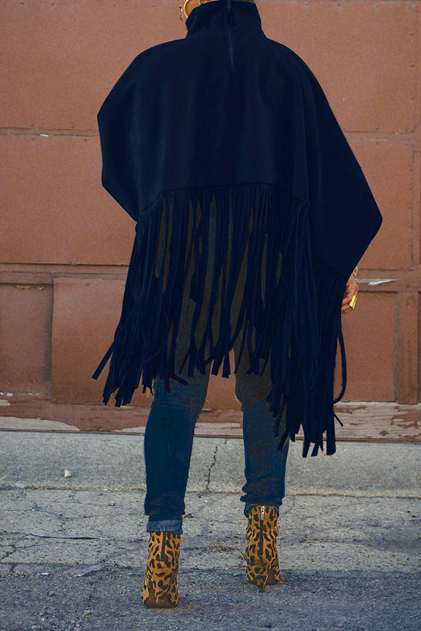 Stylish Tassel Hem Batwing Sleeve Cape