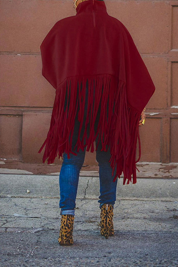 Stylish Tassel Hem Batwing Sleeve Cape