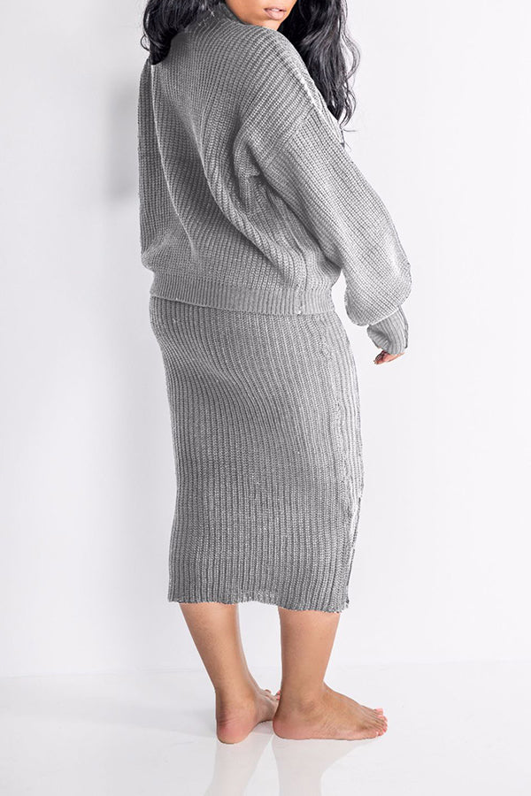 Turtle Neck Lantern Sleeve Sweater & Skirt Set