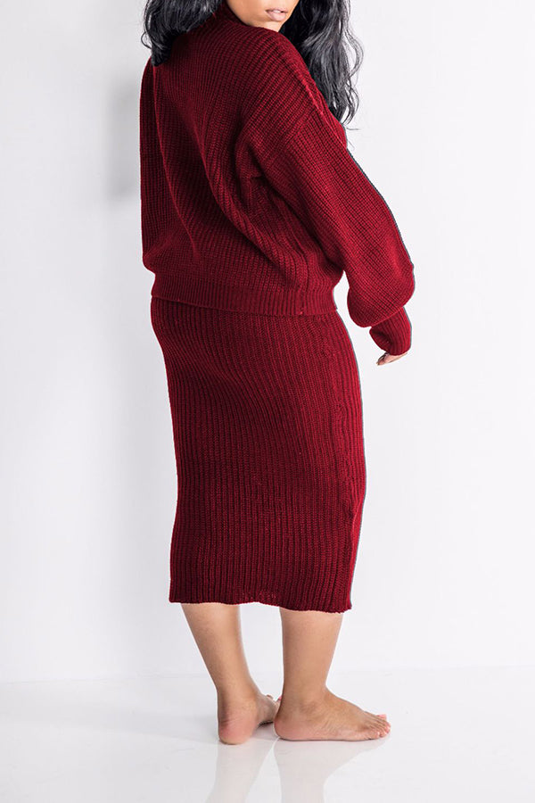 Turtle Neck Lantern Sleeve Sweater & Skirt Set