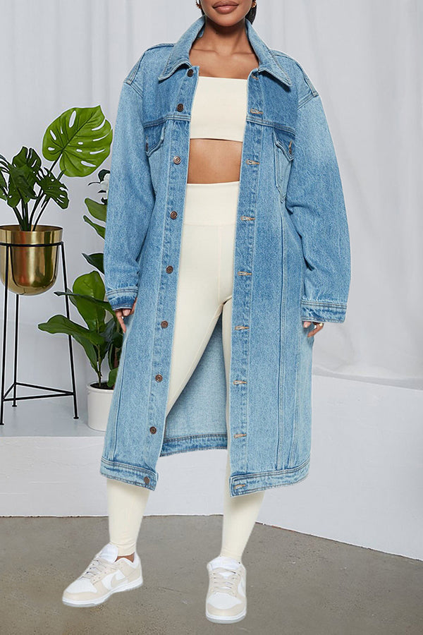 Long Sleeve Denim Trench Coat