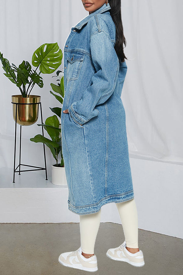 Long Sleeve Denim Trench Coat