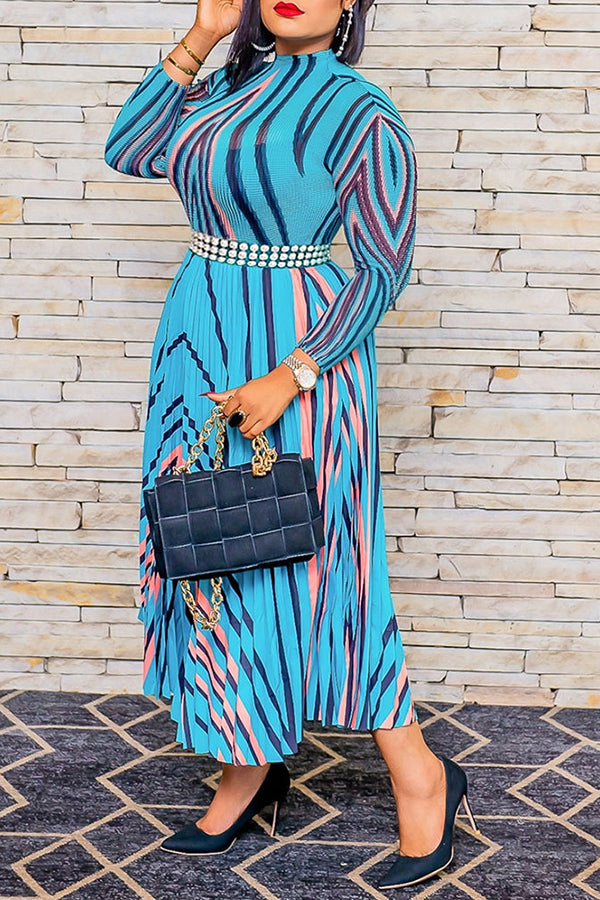 Mock Neck Pleated Maxi Dress