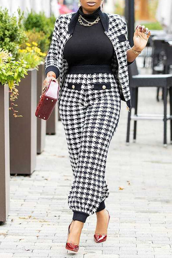 Houndstooth Printed Jacket + Pants Suits