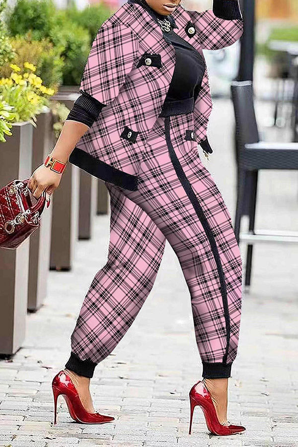 Houndstooth Printed Jacket + Pants Suits