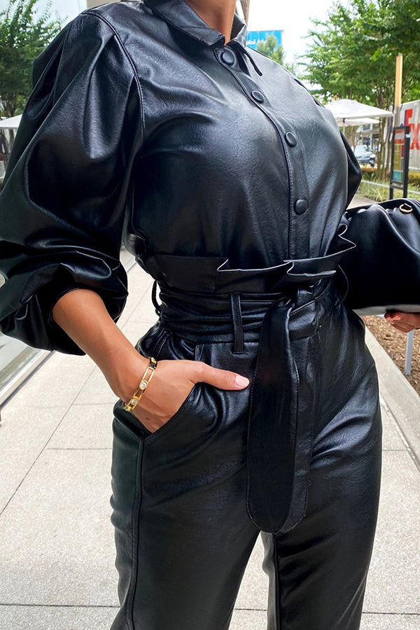 Black Pu Leather Pant Suits