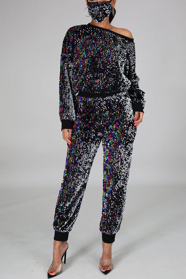 Sequin Casual Pant Suits