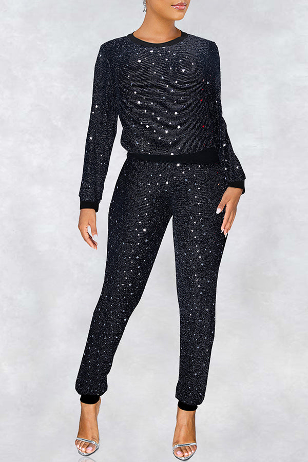 Sequins Casual Pant Suits