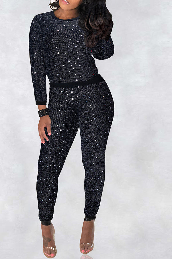 Sequins Casual Pant Suits