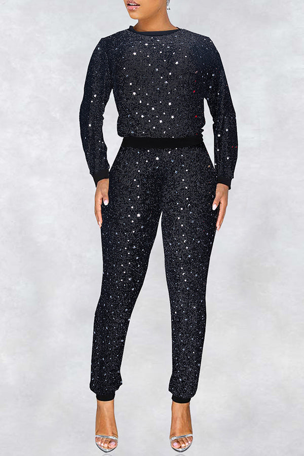 Sequins Casual Pant Suits