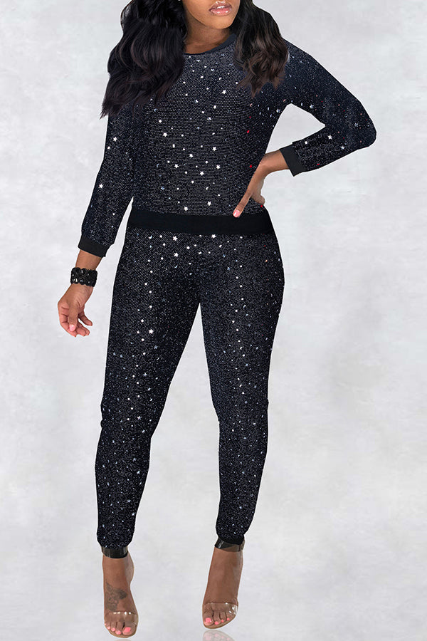 Sequins Casual Pant Suits