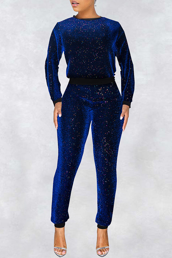 Sequins Casual Pant Suits