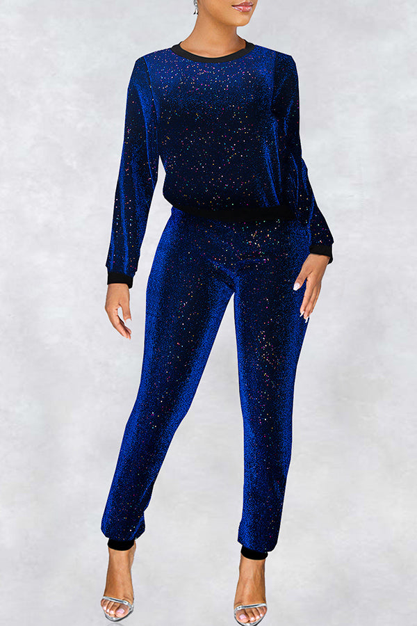 Sequins Casual Pant Suits