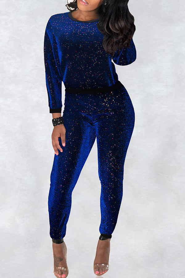 Sequins Casual Pant Suits