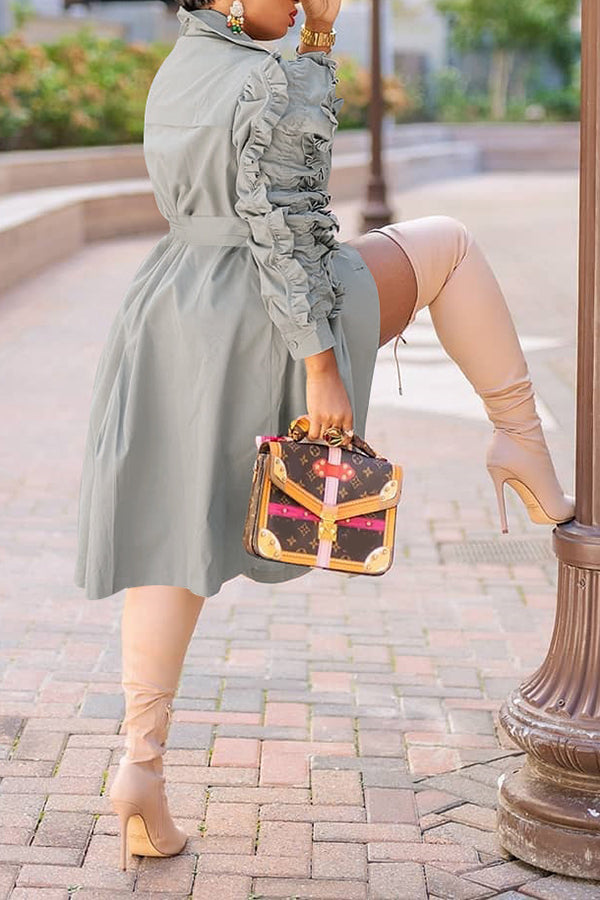 Stylish Ruffle Sleeve Trench Coat