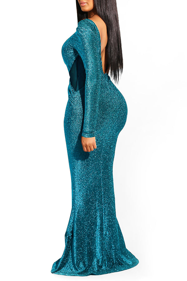 Long Sleeve Sexy Backless Evening Dress