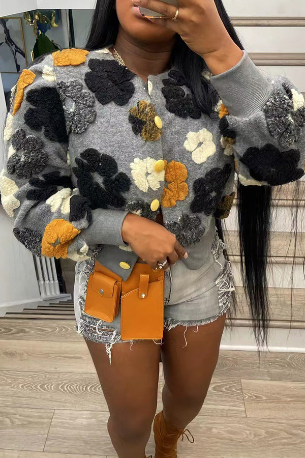 3D Flower Single-breasted Short Coat