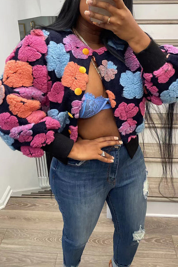 3D Flower Single-breasted Short Coat