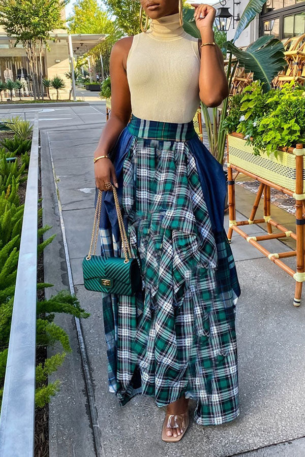 Patchwork Plaid Skirt