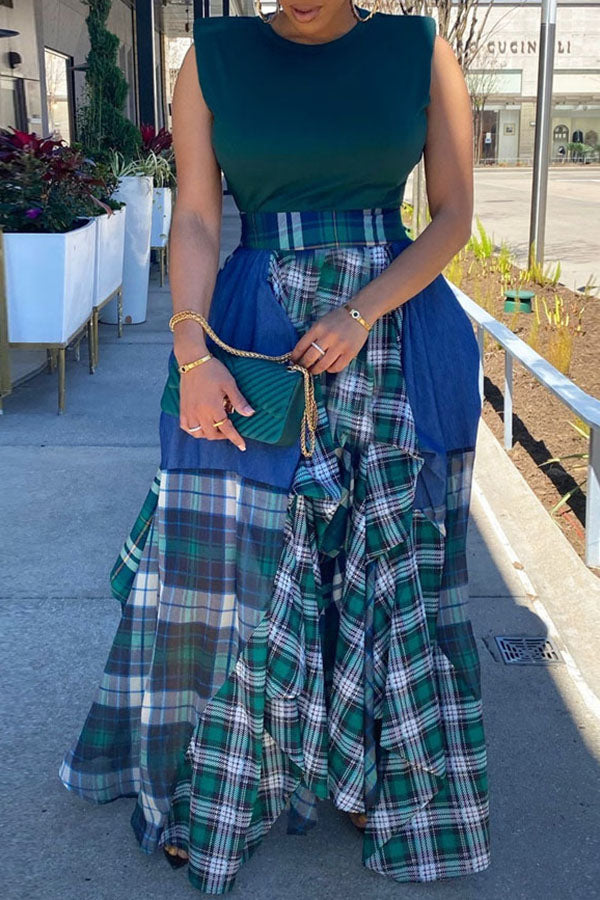 Patchwork Plaid Skirt