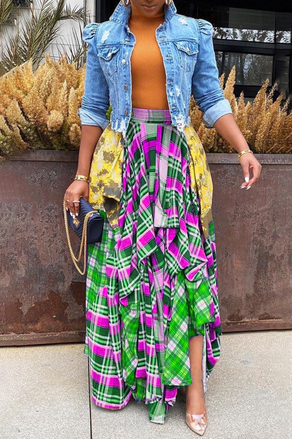 Patchwork Plaid Skirt