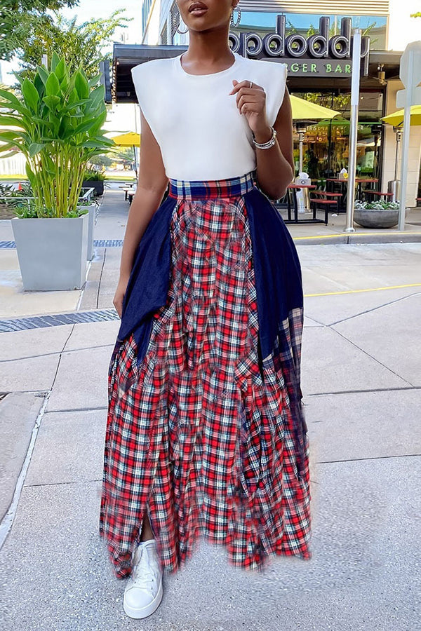 Patchwork Plaid Skirt