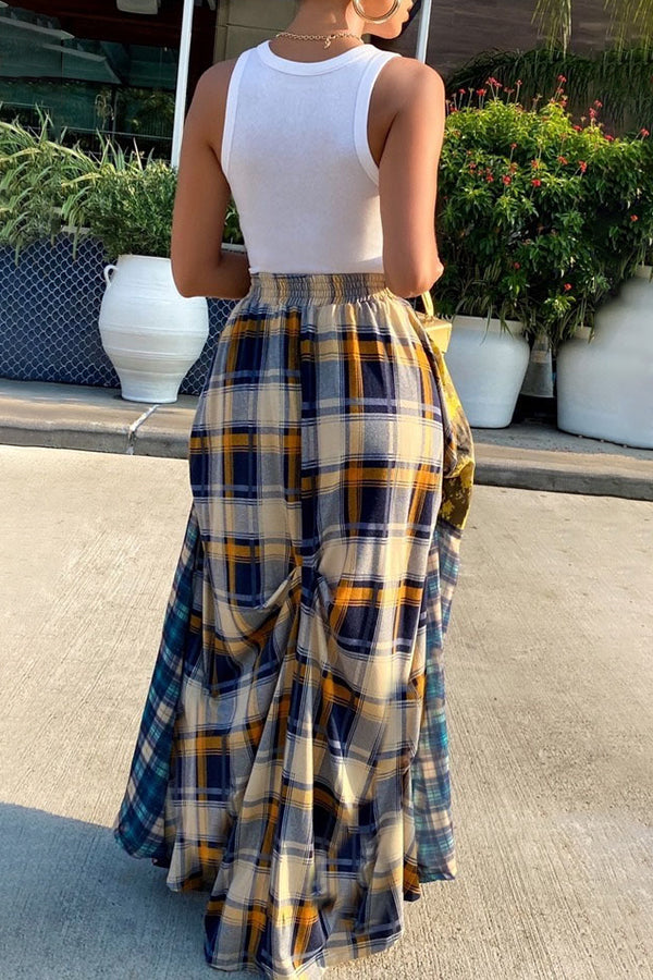 Patchwork Plaid Skirt