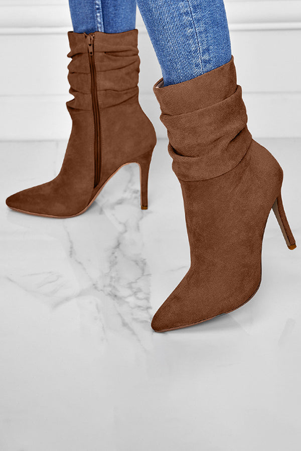 Mid Suede High-heeled Boots