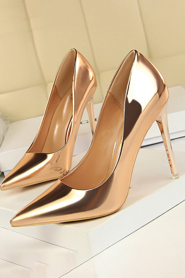 Metallic Ultra High Heeled Court Pumps