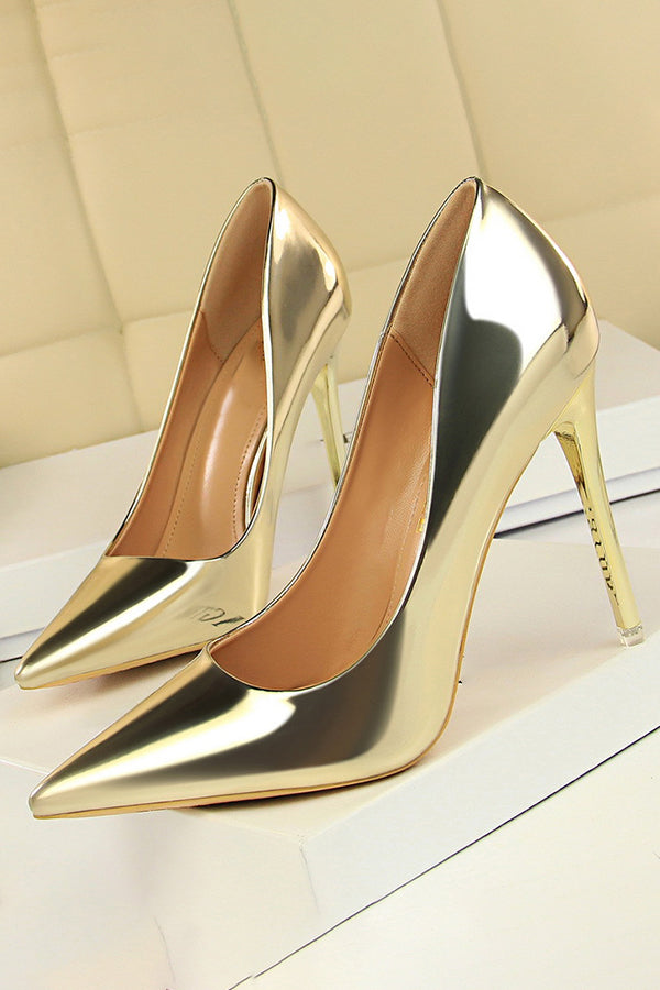 Metallic Ultra High Heeled Court Pumps