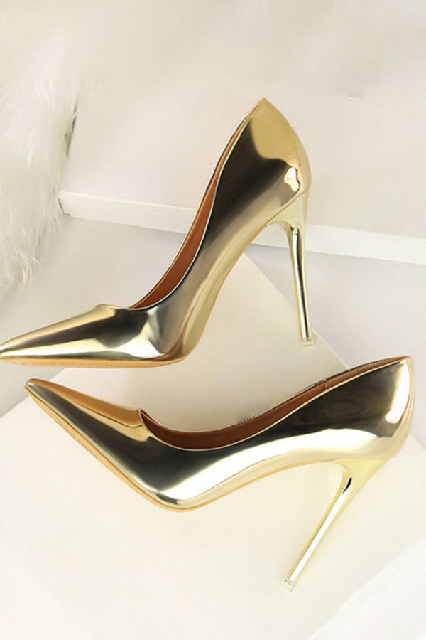 Metallic Ultra High Heeled Court Pumps