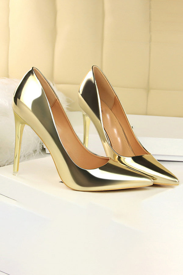 Metallic Ultra High Heeled Court Pumps